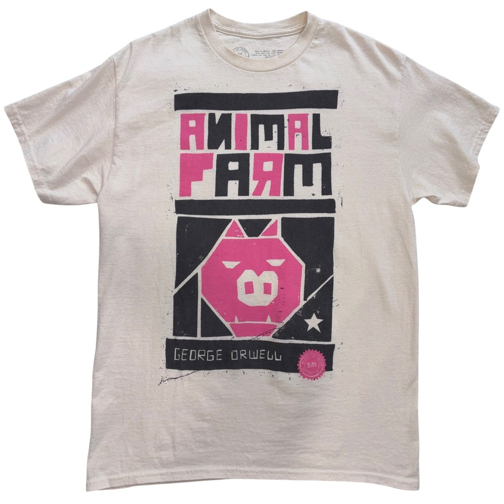Out of Print Animal Farm T-Shirt Mens Mikey Burton George Orwell Bookish M Cream